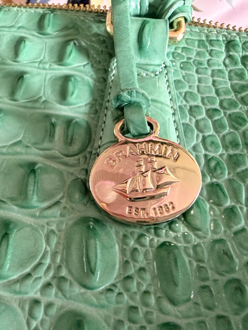 Brahmin Mint Green Croc-Embossed Leather Tote - Picture 8 of 8